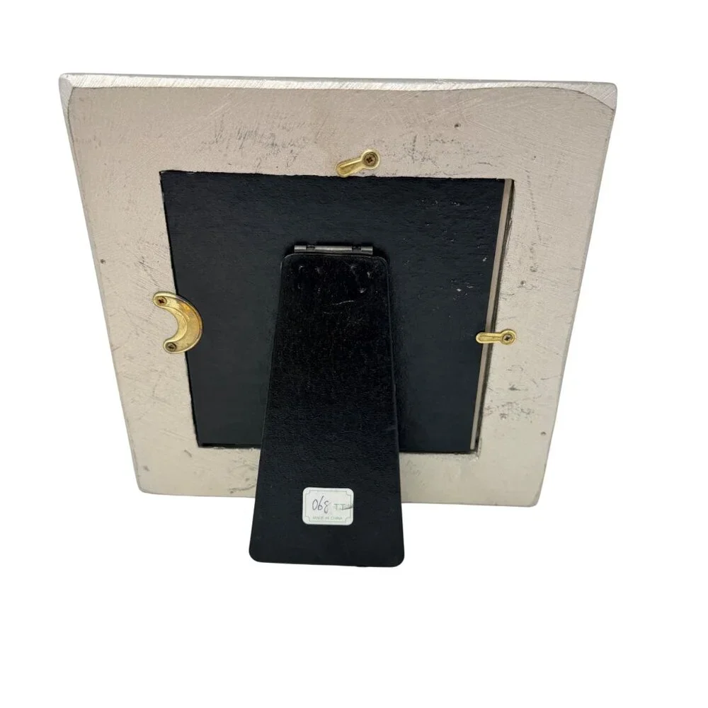 Vintage Bombay Silver Tone Photo Frame Textured Geometric Design 5x5‎ Tabletop